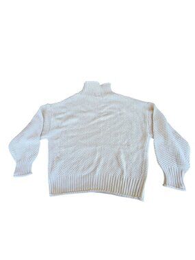 Vintage 90s Cream Oversized Turtleneck Sweater Large Minimalist Coquette